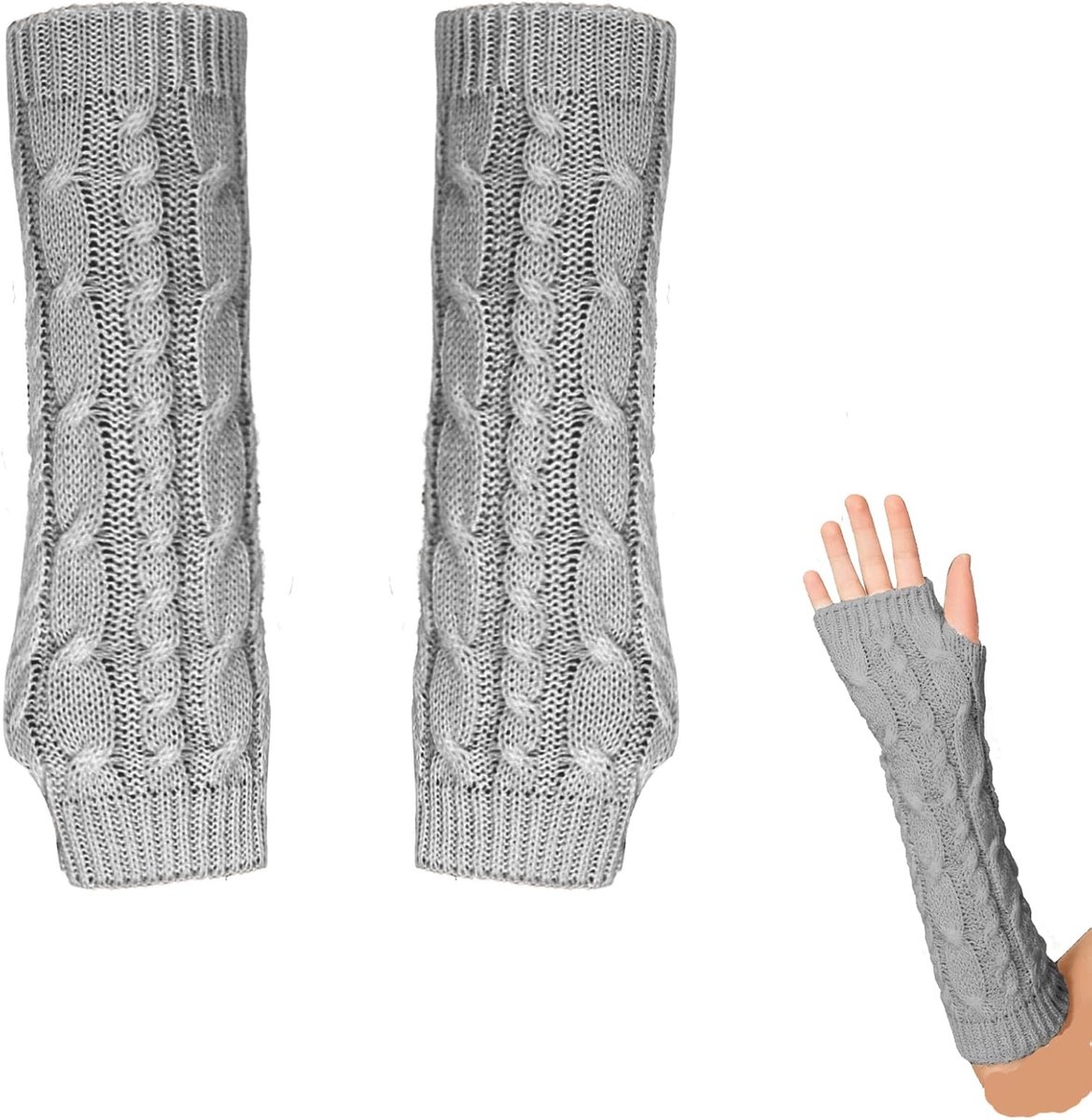 Vingerloze Winterhandschoenen Dames - Grijs Gebreid - Lange Handwarmers - Ideaal voor Koude Dagen - ShopVlot