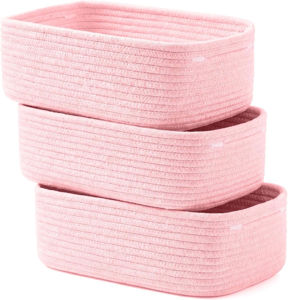 Rechthoekige opbergmanden set van 3 - Decoratieve manden voor speelgoedopslag, handdoeken en geschenken, 28 x 18 x 11 cm, roze