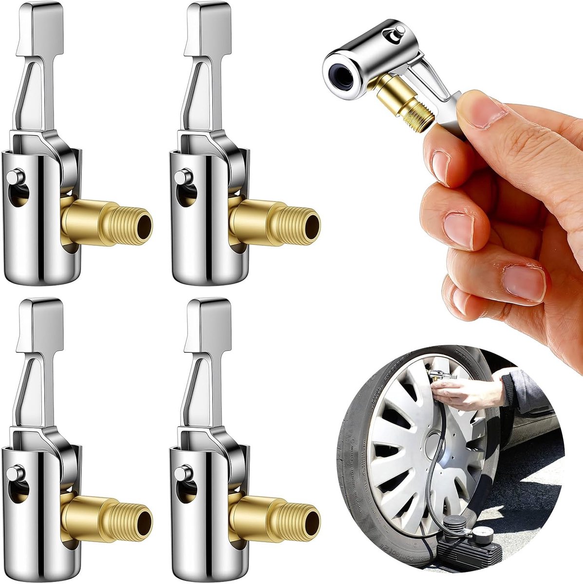 Tire inflator met clipadapter - 2 stuks - snelkoppeling - eenvoudig gebruik voor autobanden - ShopVlot