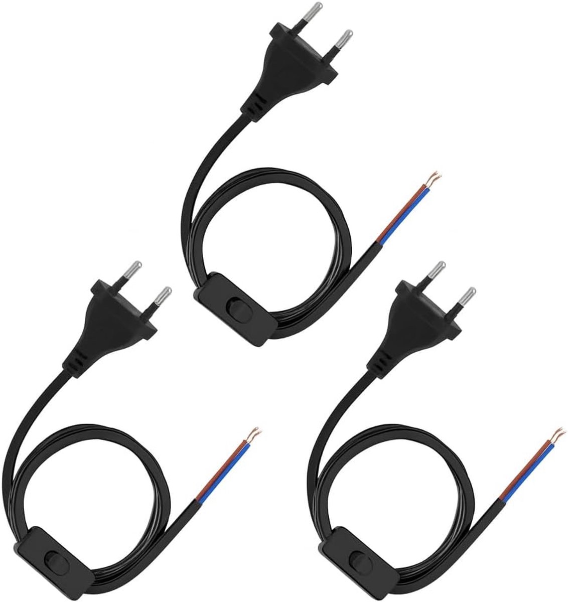 Euro kabel met schakelaar 1,8 m - 3-pack - robuuste koperen geleider - ideaal voor lampen - ShopVlot