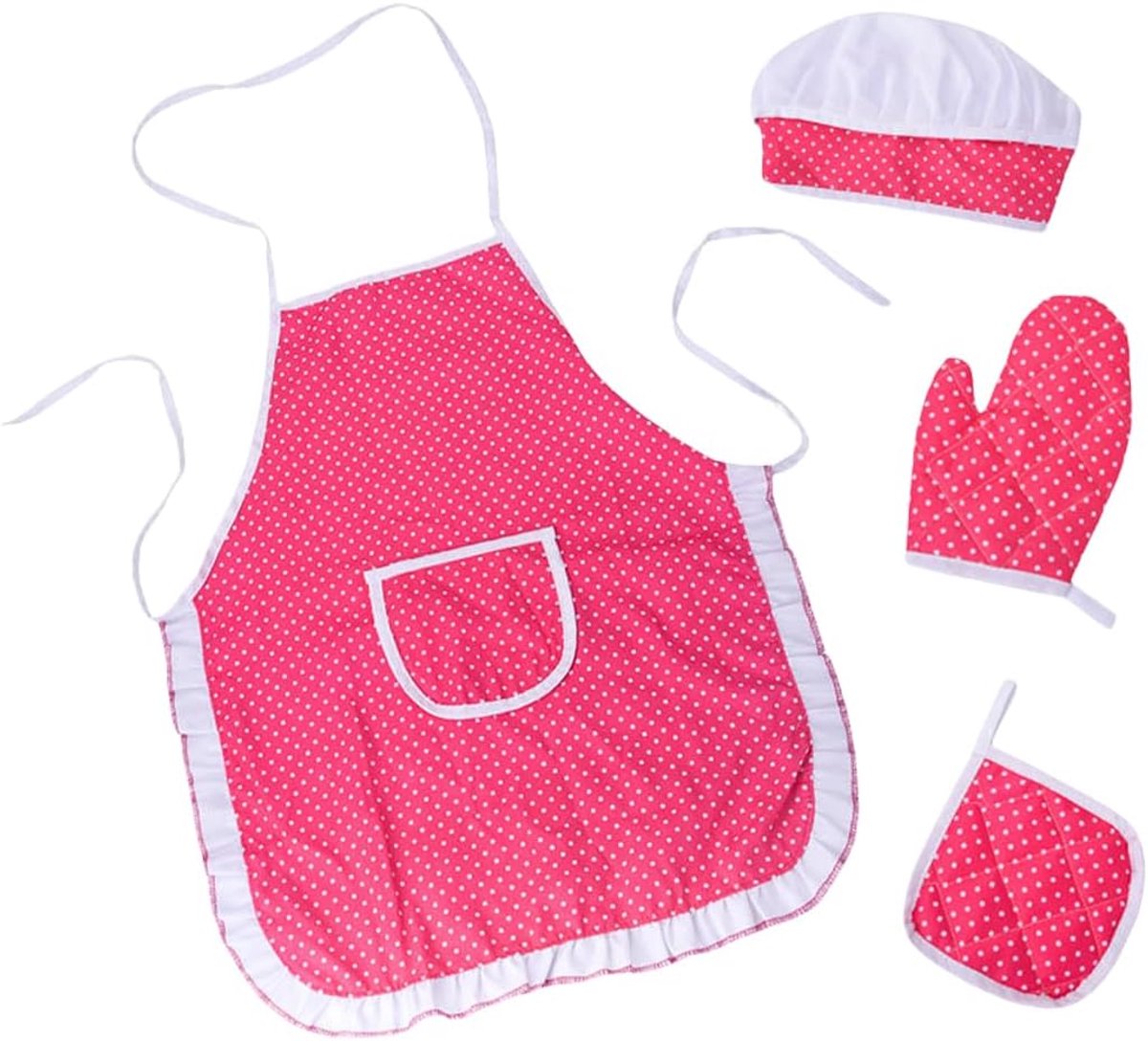 Kids kookset - verstelbare kookschort voor kinderen - rozerood - leuk voor jonge koks - ShopVlot