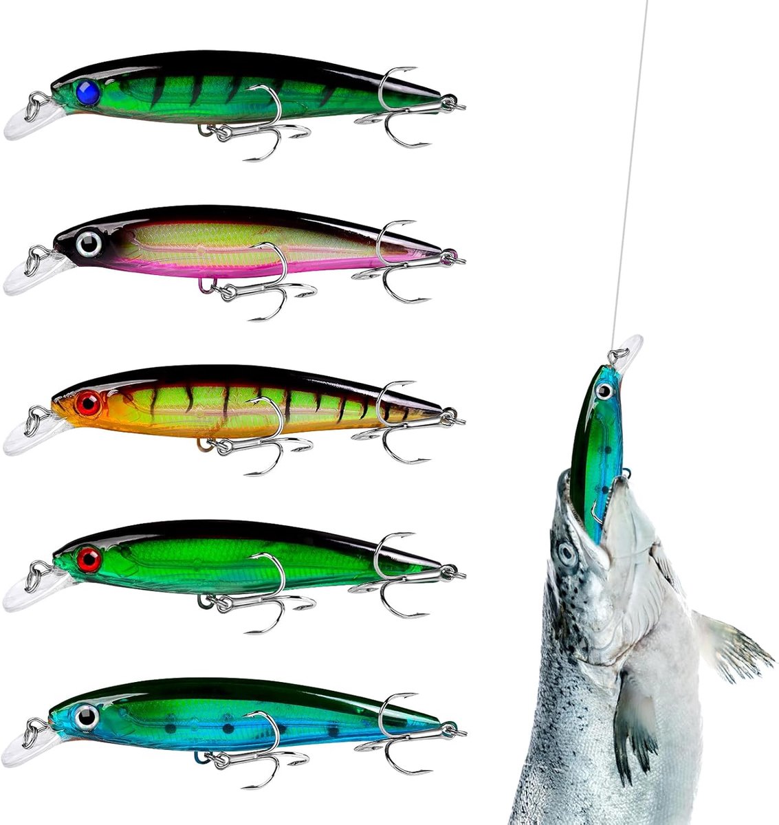 Set van 5 Kunstmatige Vishengels voor Snoek, Baars en Forel in Opbergdoos
