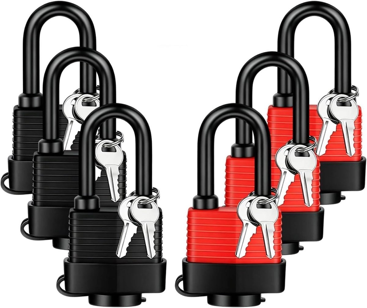 Hangslot 6 stuks - weerbestendig - met 12 sleutels - gelijksluitend voor buitengebruik - ShopVlot