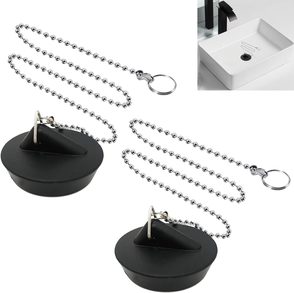 Afvoerstop 42-45 mm - Universeel rubber - Met ketting - Voorkomt geuren en lekkage - ShopVlot