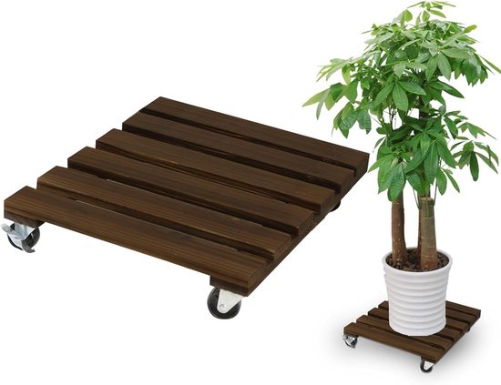 Plantroller 35 x 35 cm - Vierkant van massief dennenhout - 90 kg draagkracht - Ideaal voor binnen en buiten - ShopVlot