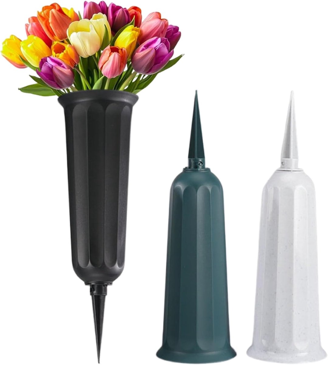 Grave vases set van 3 - zwart, groen & grijs - weerbestendig - ideaal voor verse bloemen - ShopVlot