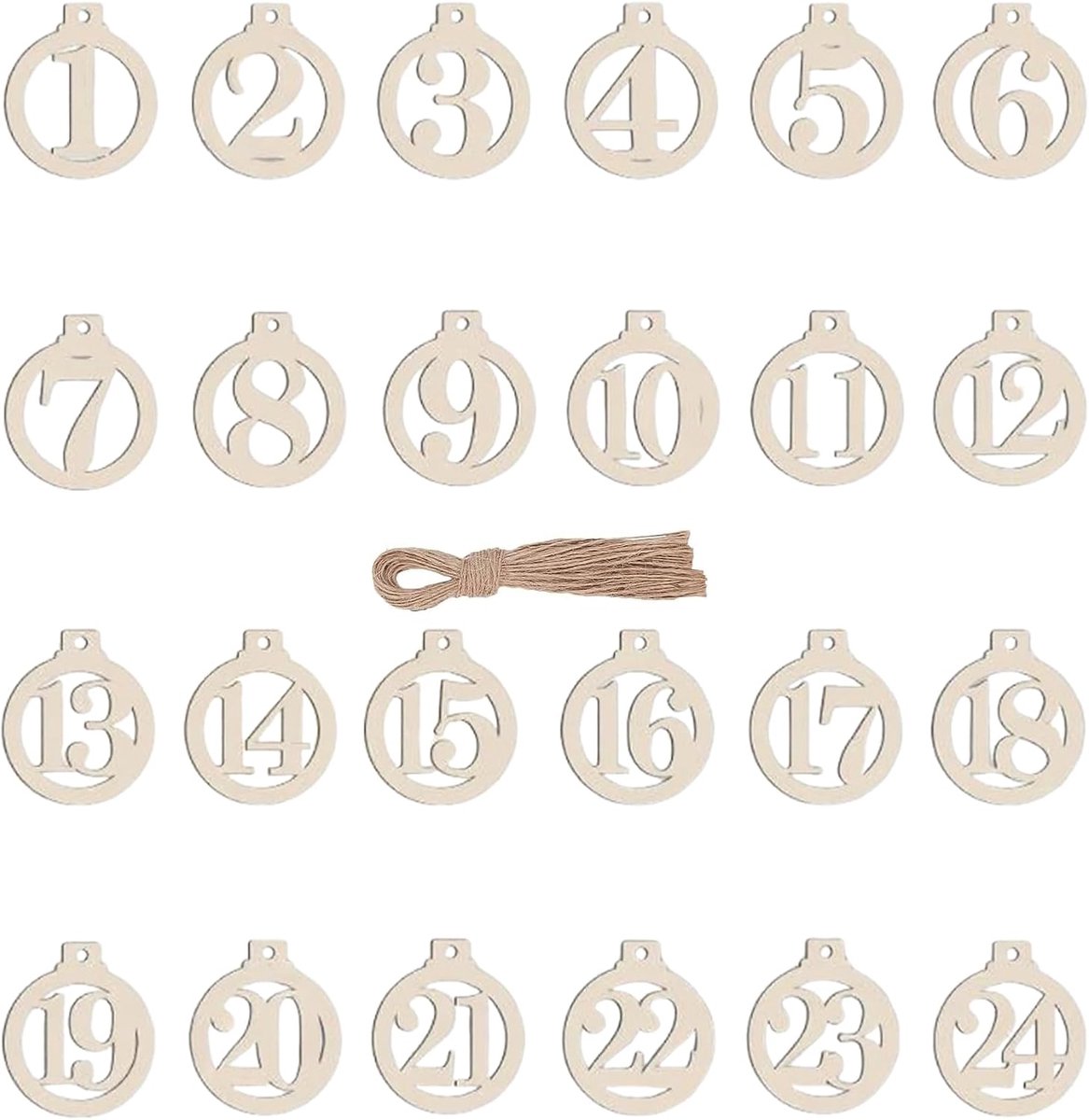 Adventskalender Houten Cijfers 1-24 - Ronde Houten Hanger - Voor DIY Projecten en Versiering - ShopVlot