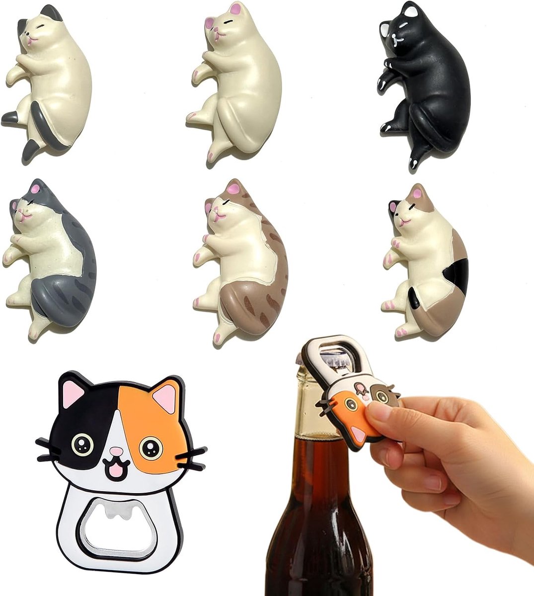 Koelkastmagneten met flesopener - Mini-kattenvorm - Decoratieve koelkastmagneten - Leuk voor op kantoor - ShopVlot