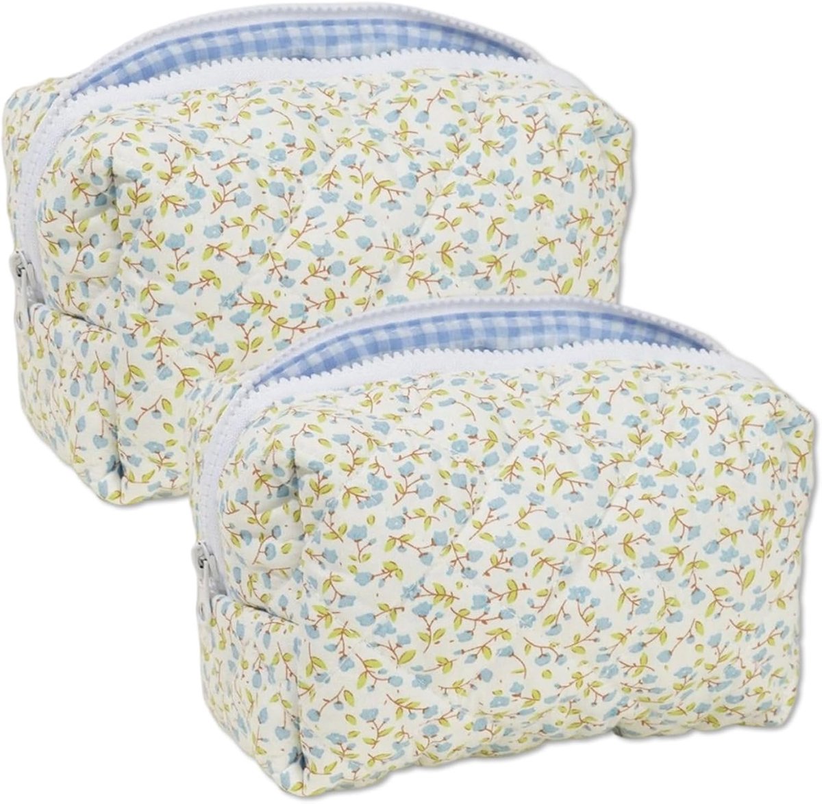 draagbare make-uptas 2 stuks - katoen - blauw bloemenpatroon - ideaal voor op reis - ShopVlot