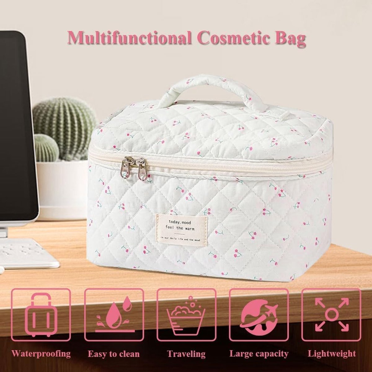 Make-up tas groot - katoenen bloemenpatroon - toilettas - ideaal voor op reis - ShopVlot