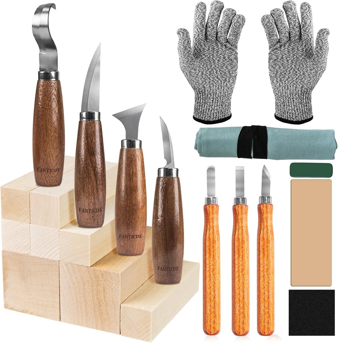 Houtsnijset - Inclusief Snijbestendige Handschoenen - 7 Stuks - Houtbewerking Gereedschap - Voor Beginners en Professionals