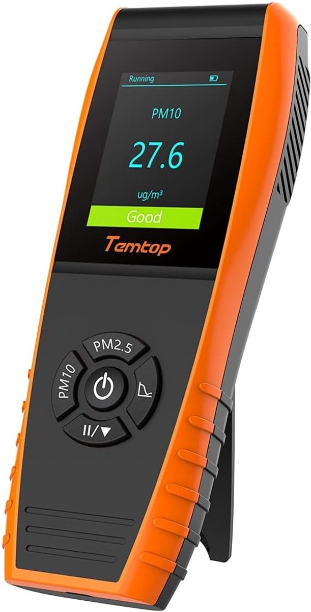 Luchtkwaliteitsmeter – PM2.5 & PM10 Fijnstofmeter – ±3% Nauwkeurig – TFT Kleurendisplay – Draagbaar