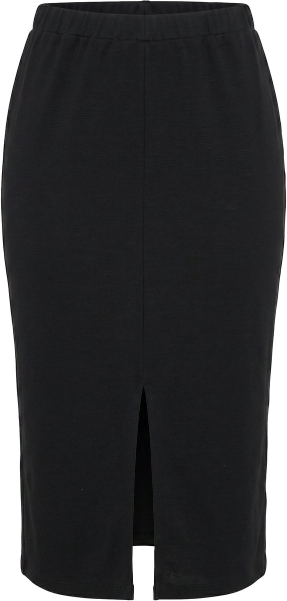 MIAMODA - Dames - Jersey midi-rok smalle pasvorm lange zijsplit - Zwart - Maat 42