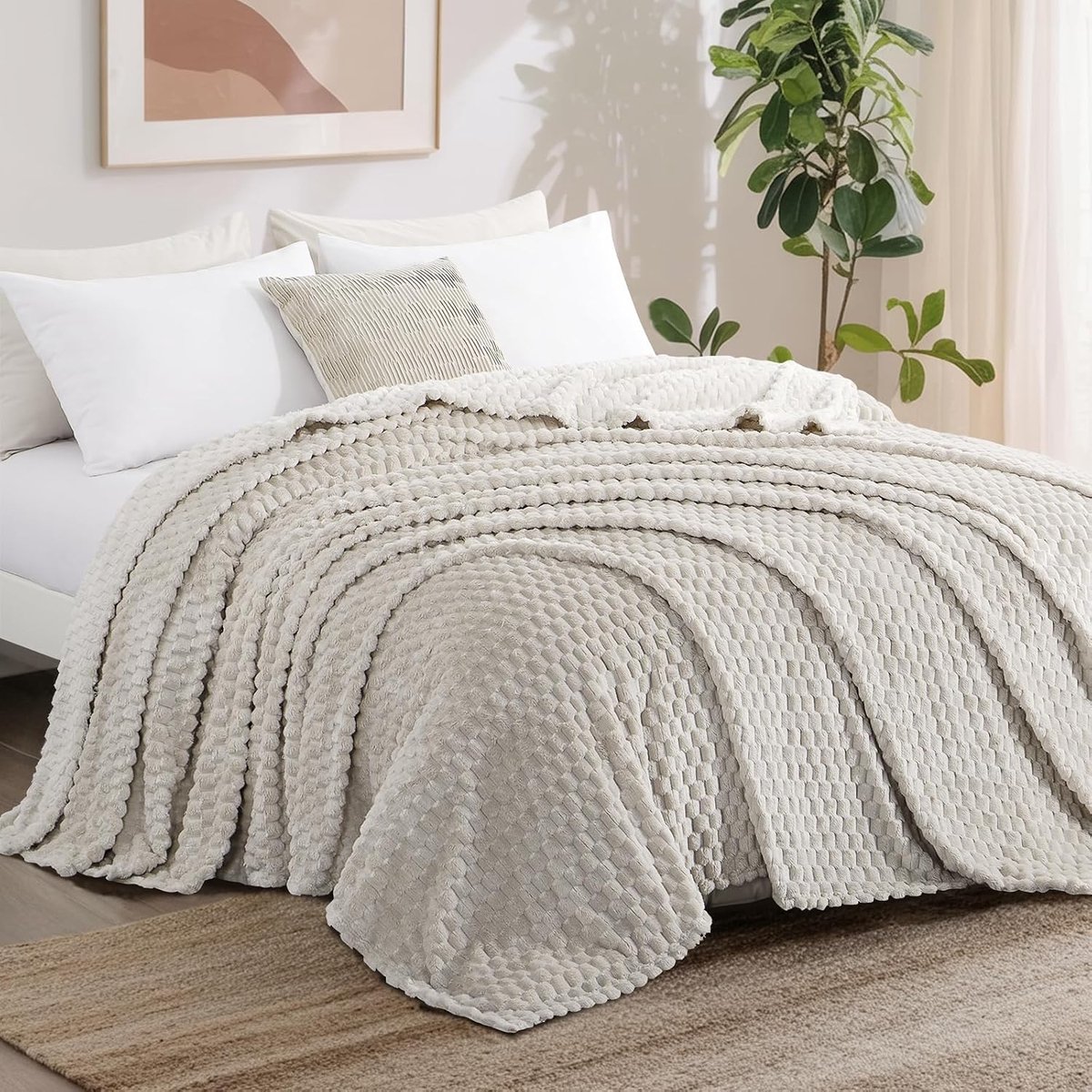 Cuddly Blanket 230 x 270 cm - Fluffy Fleece - Beige - Ideaal voor de woonkamer - ShopVlot