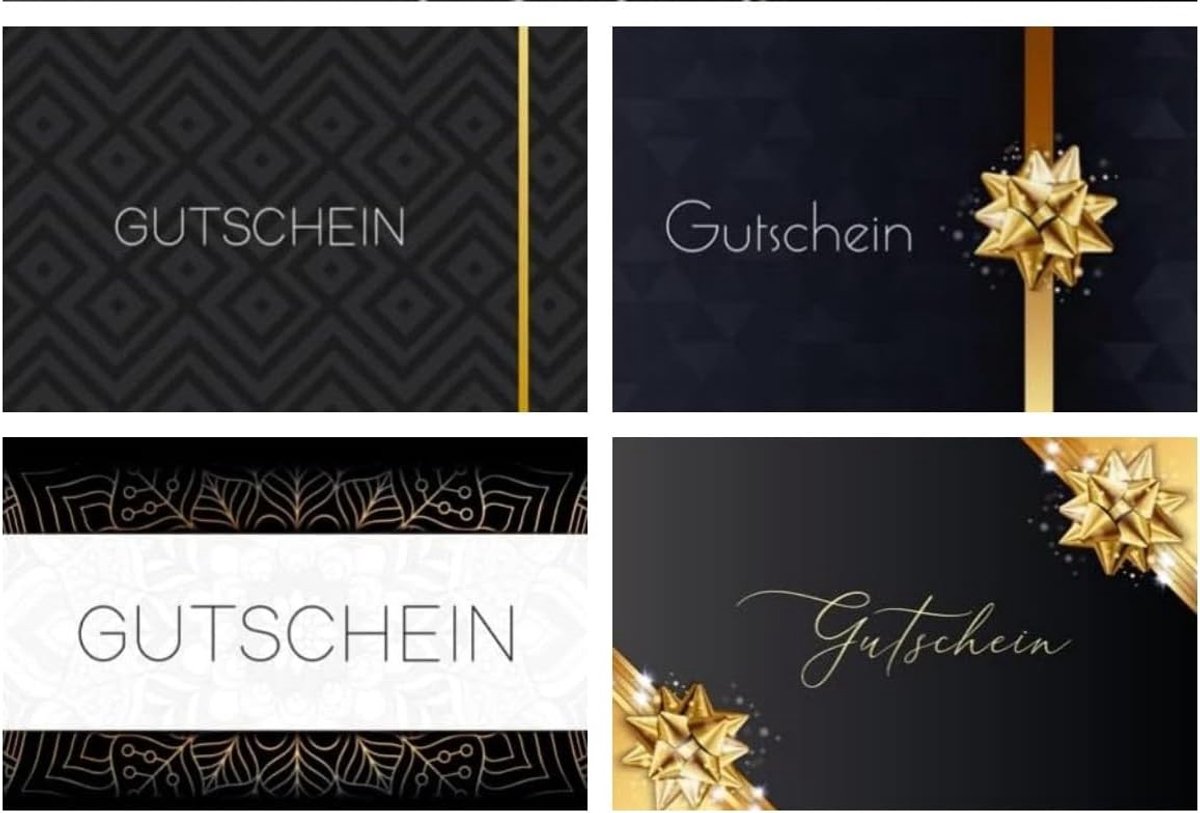 Cadeaubonnen 4 stuks zwart goud - 12 x 18 cm - met enveloppen - perfect voor verjaardagen - ShopVlot