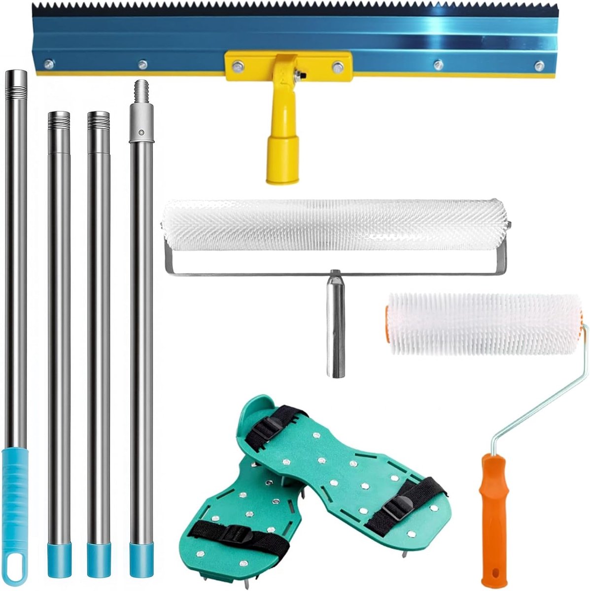 Multifunctionele vloercoating toolset - Verstelbare 1,6m handgreep - Inclusief verfroller en RVS schraper - ShopVlot