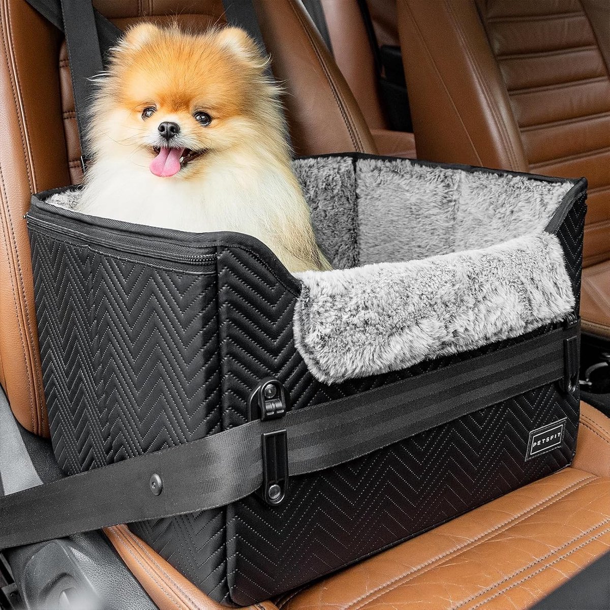 Hondenbooster Autostoel - Zwart Leder - Small - Veilig en Comfortabel voor Kleine Honden - Geschikt voor Auto