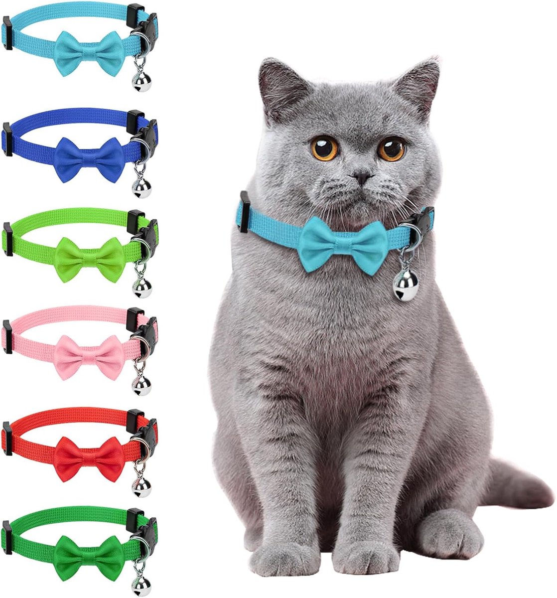 Kattenhalsband verstelbaar - met vlinderdas en belletjes - 6 stuks - comfortabel en huidvriendelijk - ShopVlot