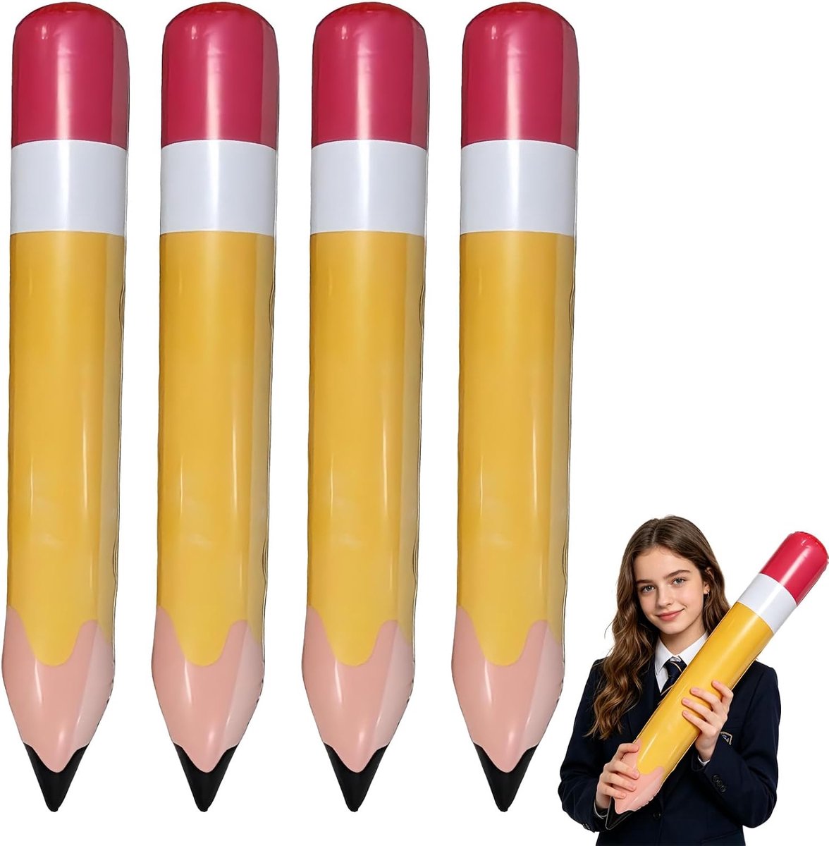 Opblaasbaar potlood 70 cm - oranje - set van 4 - perfect voor schooldecoratie - ShopVlot