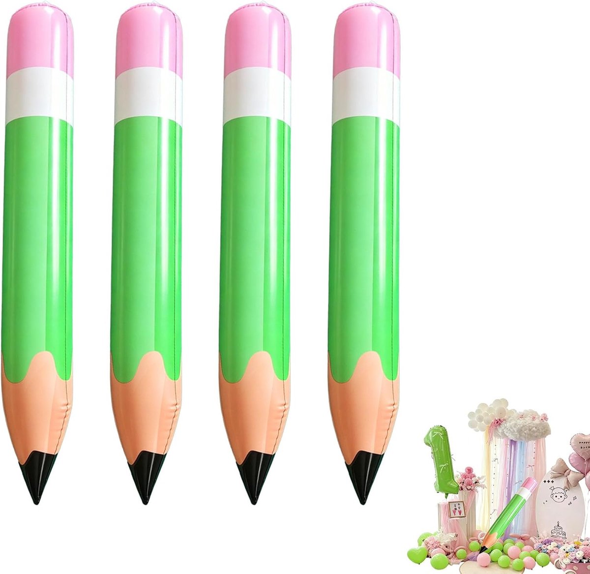 Opblaasbare potloden 70 cm groen - decoratieve opblaasobjecten - set van 4 - ideaal voor feestdecoratie - ShopVlot