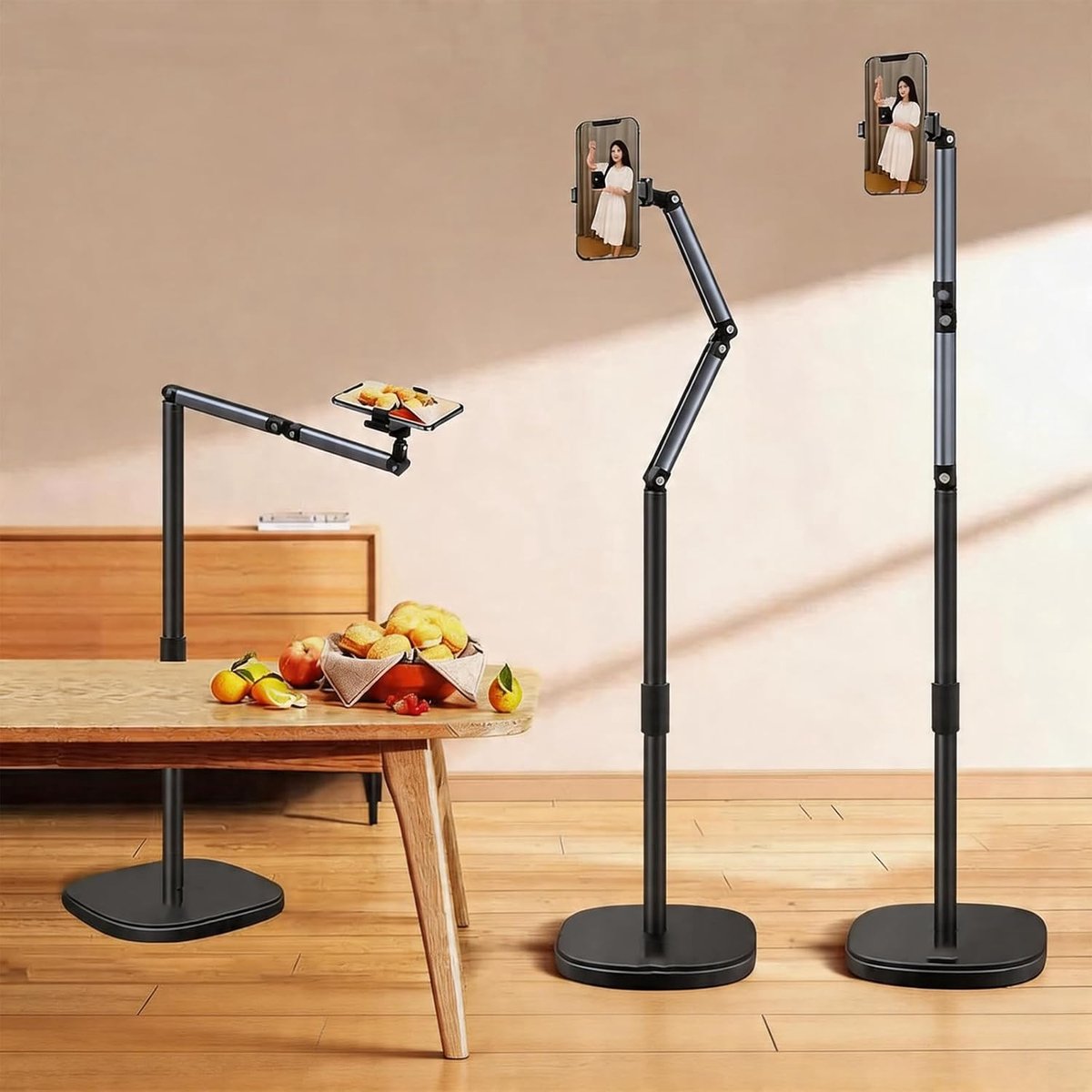 Mobile Phone Holder, 360° Rotatable Table for Filming with Robust Base, 50-150 cm Height Adjustable, Long Arm Mobile - ShopVlot