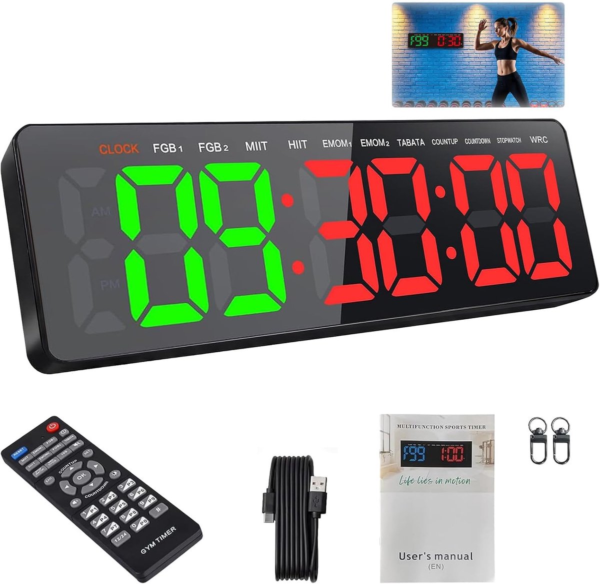 Gymtimer, 41,9 cm digitale fitnesstrainingtimer - fitnessstudio, trainingstijd - ShopVlot