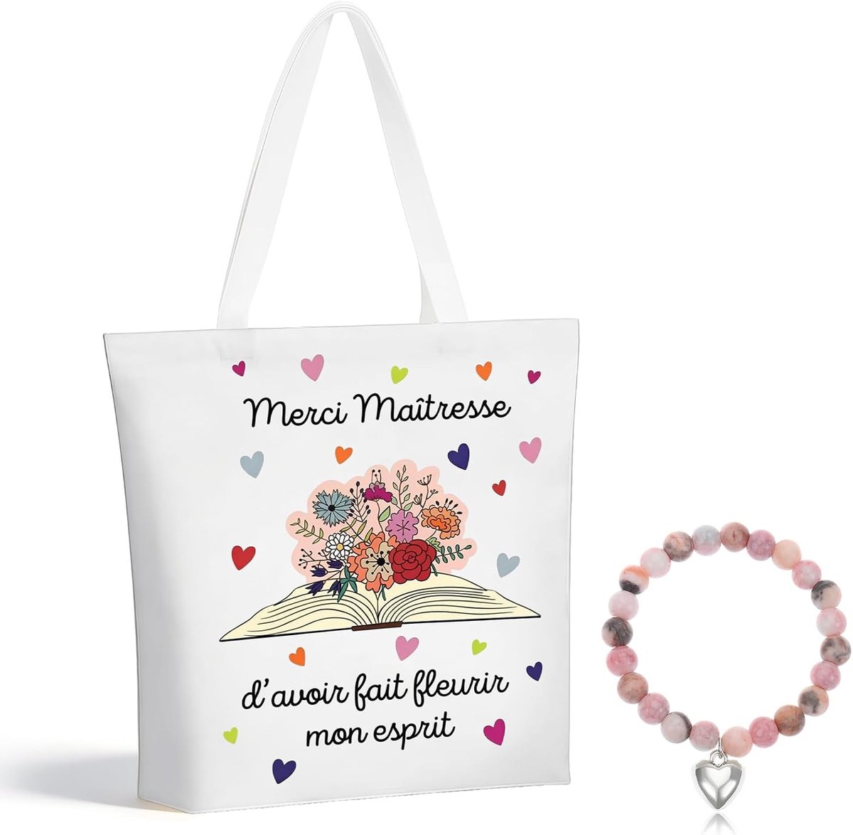 Cadeau voor leraren, draagtas en armband met hart, bedankje, leraar, cadeau voor het einde van het schooljaar - ShopVlot