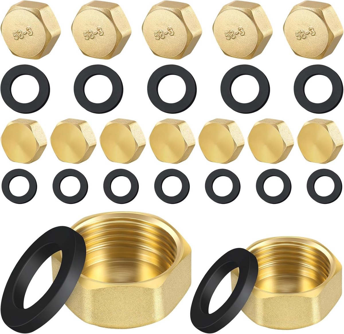 Blindstop 1/2 3/4 inch, 14pcs blind stop water pipe female thread, brass corner valve cap with rubber seals, sealing - ShopVlot