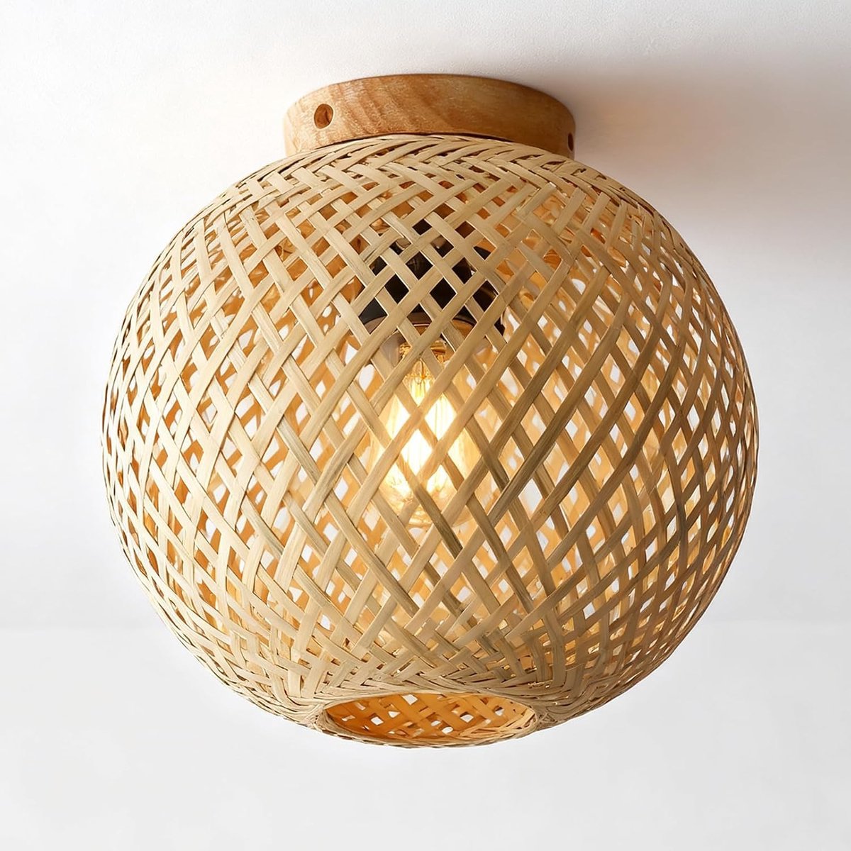 GAOUTO Boho rotan lampenkap, bamboe houten lampenkap, rotan plafondlamp, hangend, vintage bamboe plafondlamp voor - ShopVlot