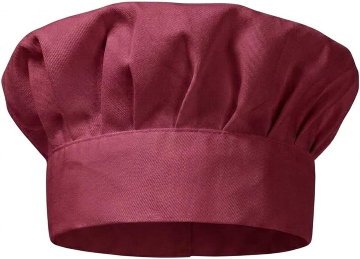 Koksmuts, wijnrood, verstelbaar, katoenen koksmuts, uniseks, professionele paddenstoel keukenhoed, hoogte 22 cm - ShopVlot