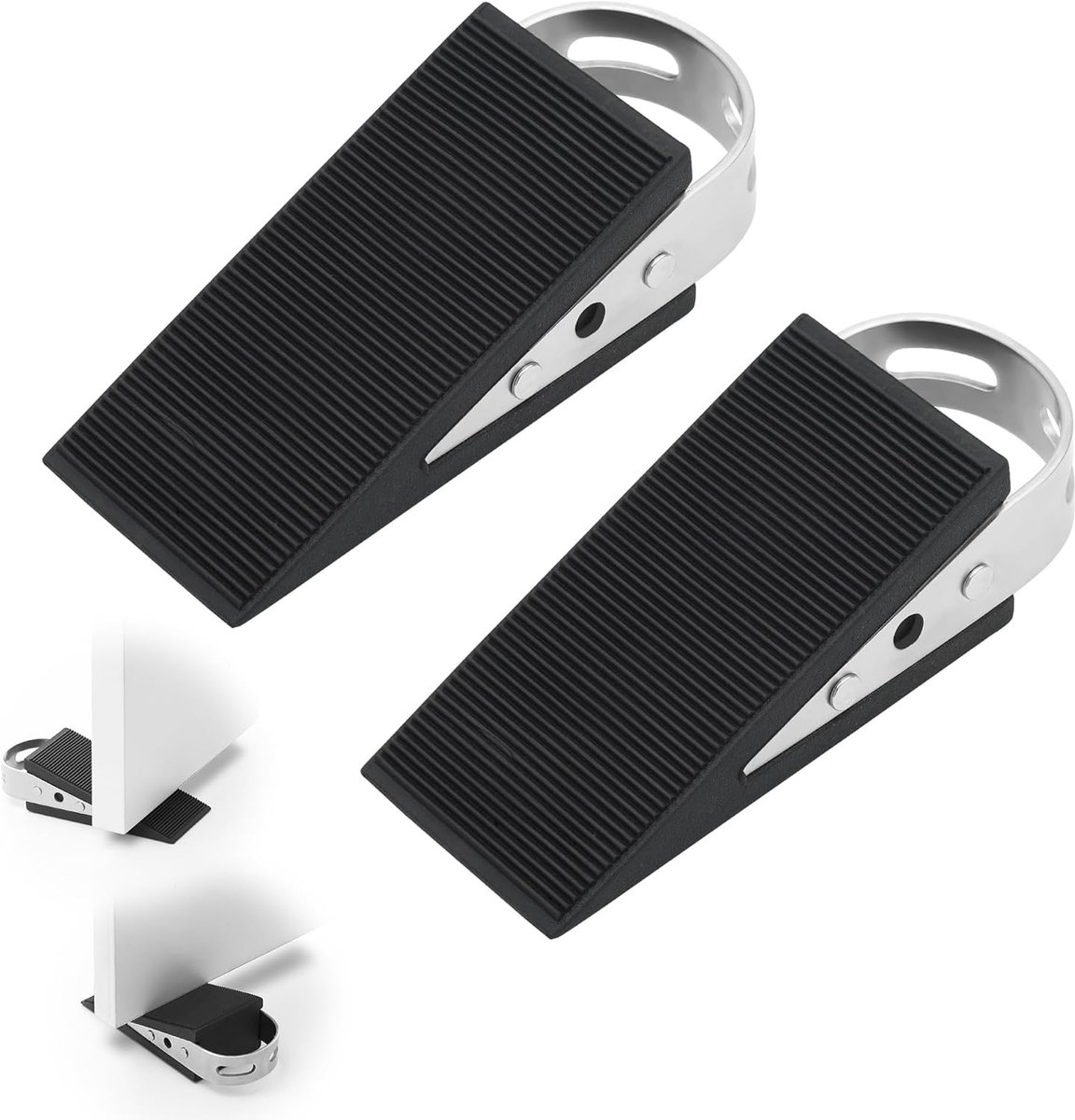 Door Blocker Set of 2 - Non-slip Rubber Wedge with Stainless Steel Handle - For 15-30mm Door Clearance - ShopVlot