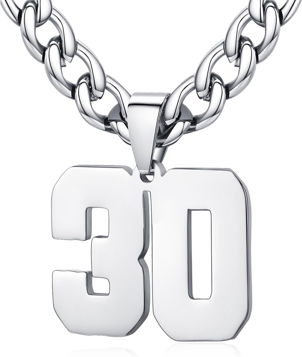 Mens Ladies Stainless Steel 0-99 Number Pendant Lucky Number Jersey Number Athlete Necklace Personalized with 6mm Wide - ShopVlot