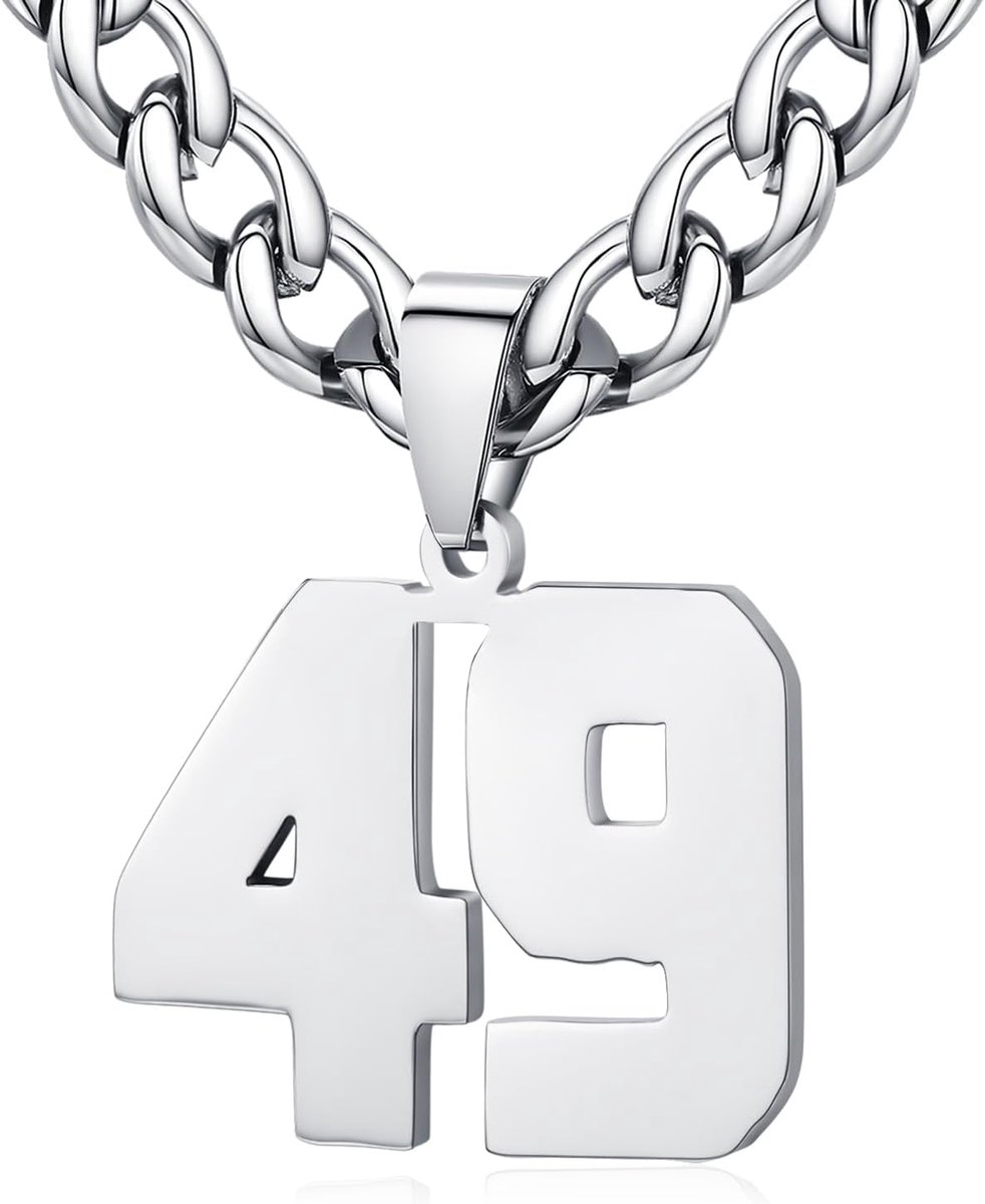 Mens Ladies Stainless Steel 0-99 Number Pendant Lucky Number Jersey Number Athlete Necklace Personalized with 6mm Wide - ShopVlot