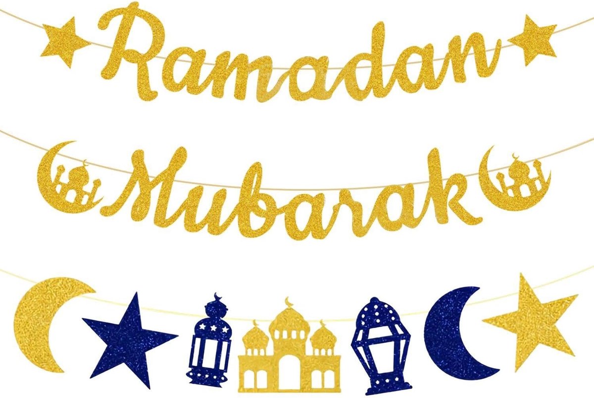 2 Sets Ramadan-Decoratievlaggen, Achtergrondmuurdecoratievlaggen, Maanfestivalfeestdecoratiebenodigdheden, Grappige - ShopVlot