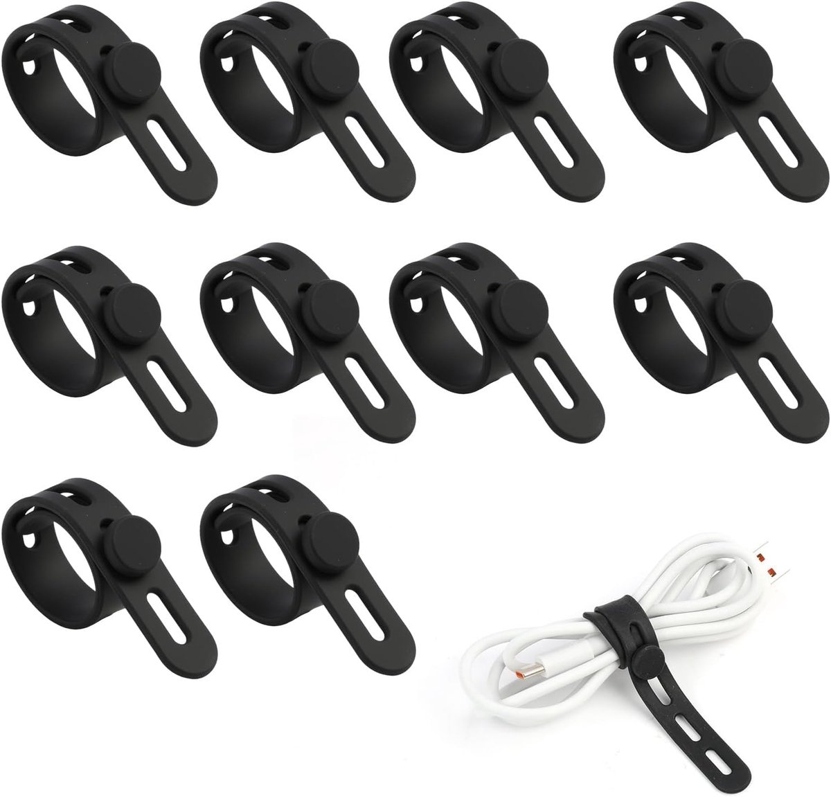 Set van 10 siliconen kabelbinders, koordorganizerwraps - herbruikbare, wasbare draadmanagementriemen met slotgesp - ShopVlot