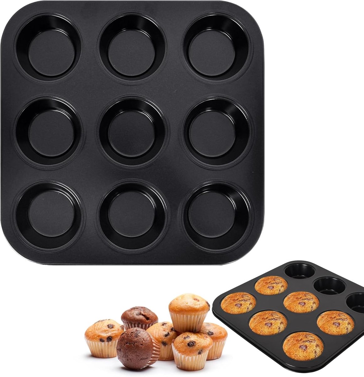 Muffin Baking Mould Muffin Baking Mould Non-Stick Coating Carbon Steel with 9 Muffin Moulds Reusable Carbon Steel - ShopVlot