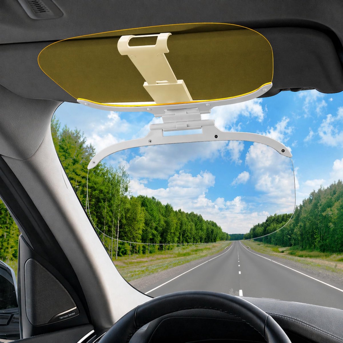 Auto Zonneklep 2-in-1 voor Dag en Nacht - Verlengbare Zonneklep met Verstelknop - Antiverblinding en UV-Bescherming - Clip-On Autoaccessoire voor Auto, Truck en SUV - Geel & Zwart