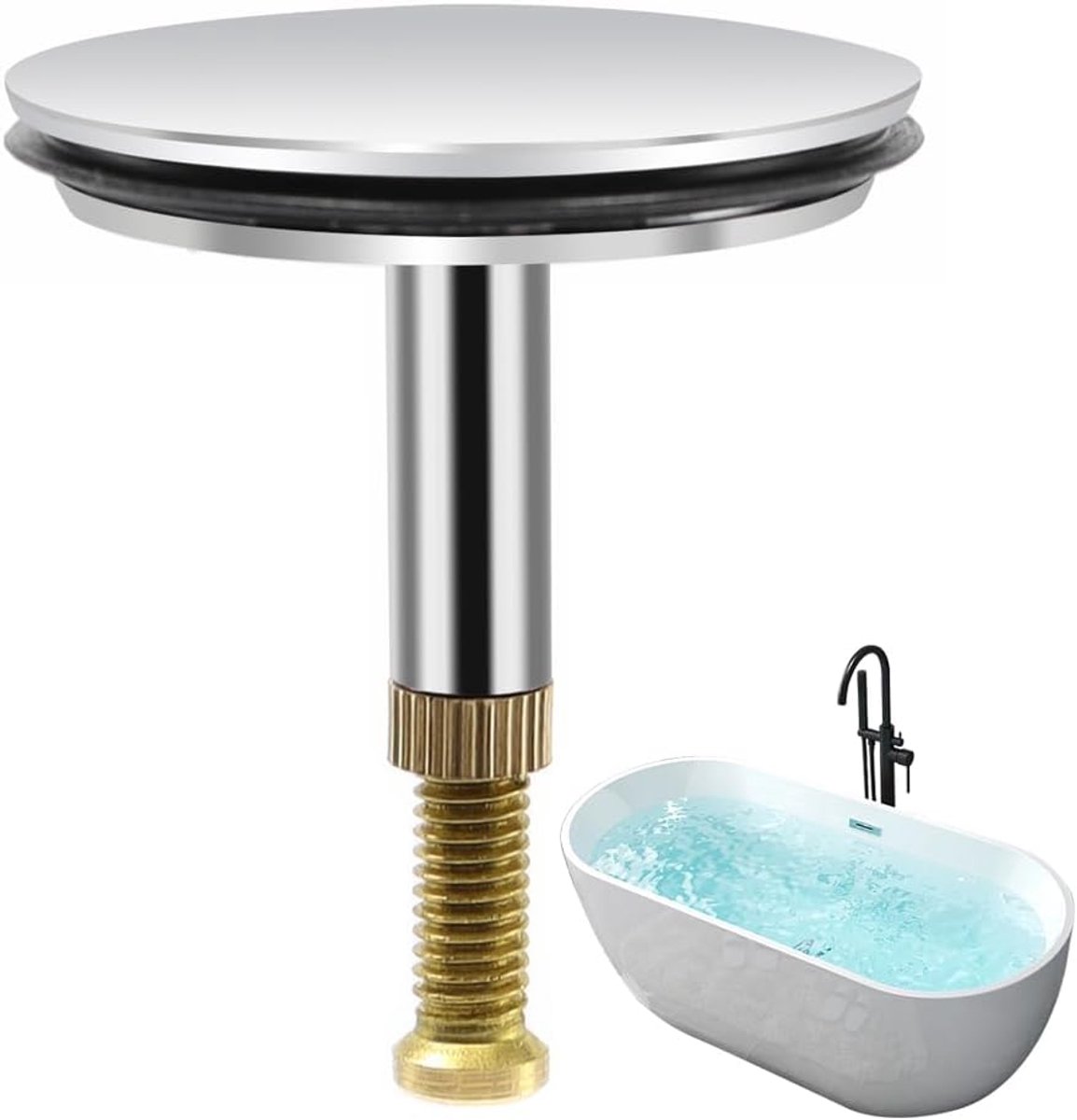 Afvoerstop 43 mm - Verstelbaar messing - Hoogte 45-55 mm - Geschikt voor bad en keuken - ShopVlot