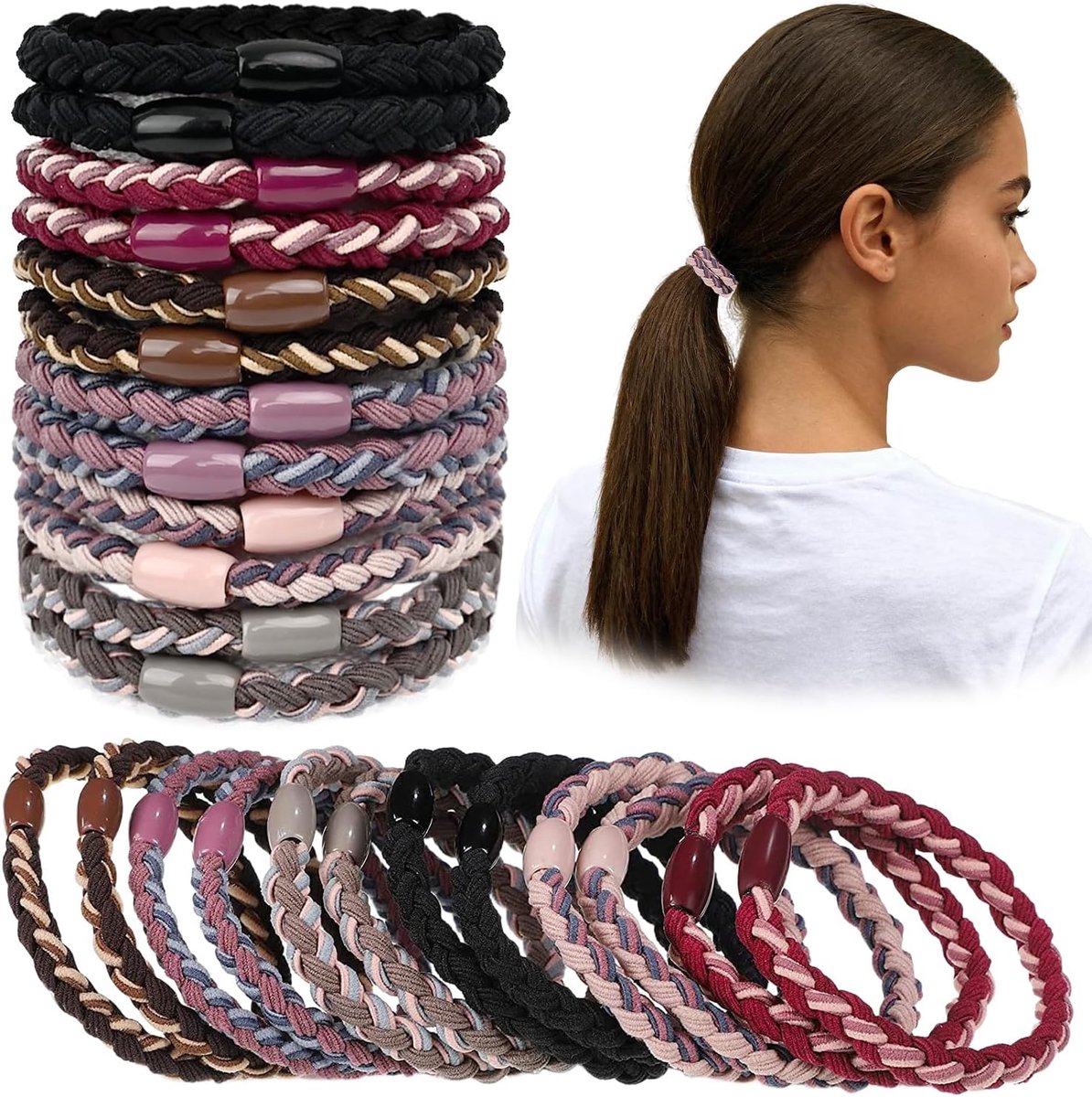 Haarelastieken set van 12 - dik en dun - multicolor - perfect voor diverse haarstijlen - ShopVlot