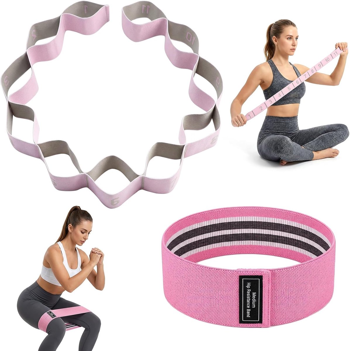 Yoga stretchband met 11 gespen - flexibel en duurzaam - verbetert mobiliteit - voorkomt blessures - ShopVlot