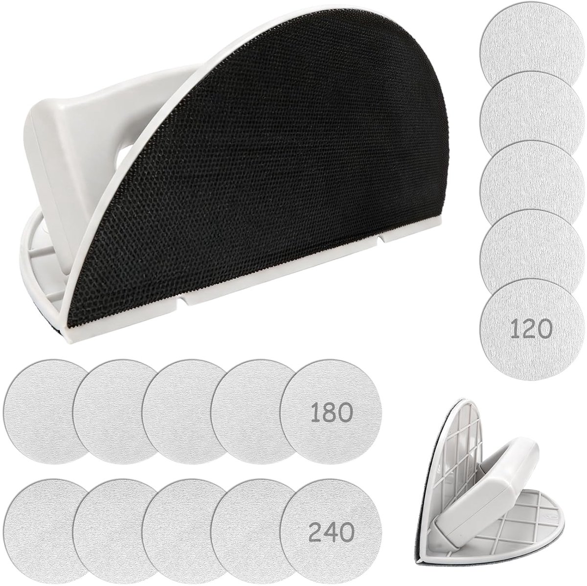 Handschuurset, 16-delig, 9 inch halfronde hoekslijper, 220 x 110 mm, met 15 schuurpapier P120/P180/P240 - ShopVlot
