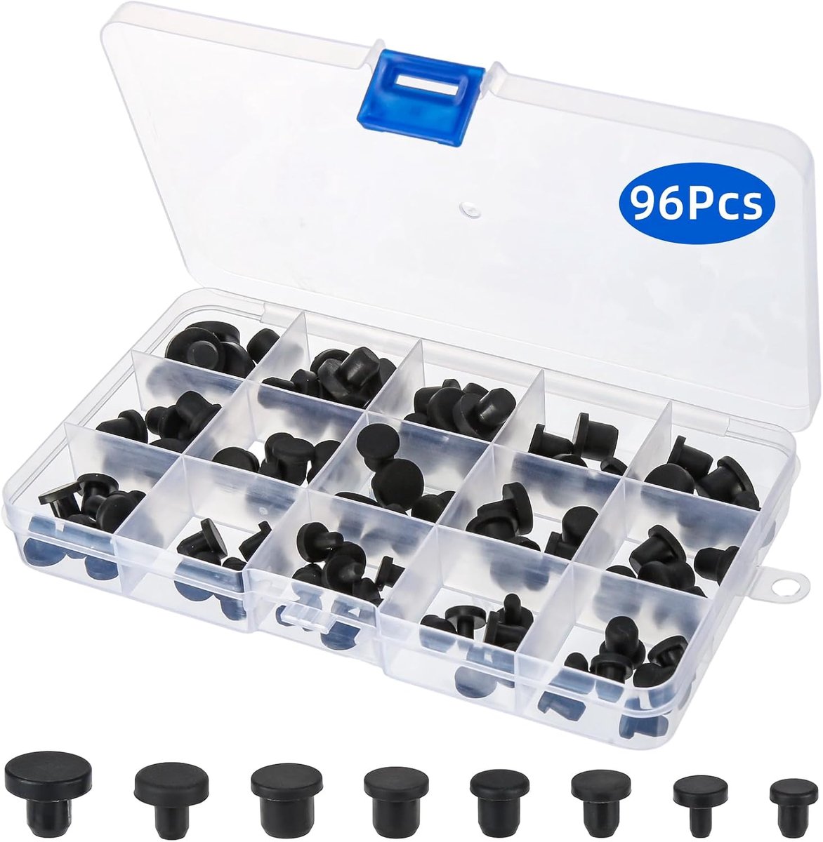 96 Pcs Hole Stops, 8 Sizes Silicone Rubber Stops, 4/5.5/6/6.5/7.5/8/8.5/9.5 mm, Black Round Rubber Stopper for Hole - ShopVlot