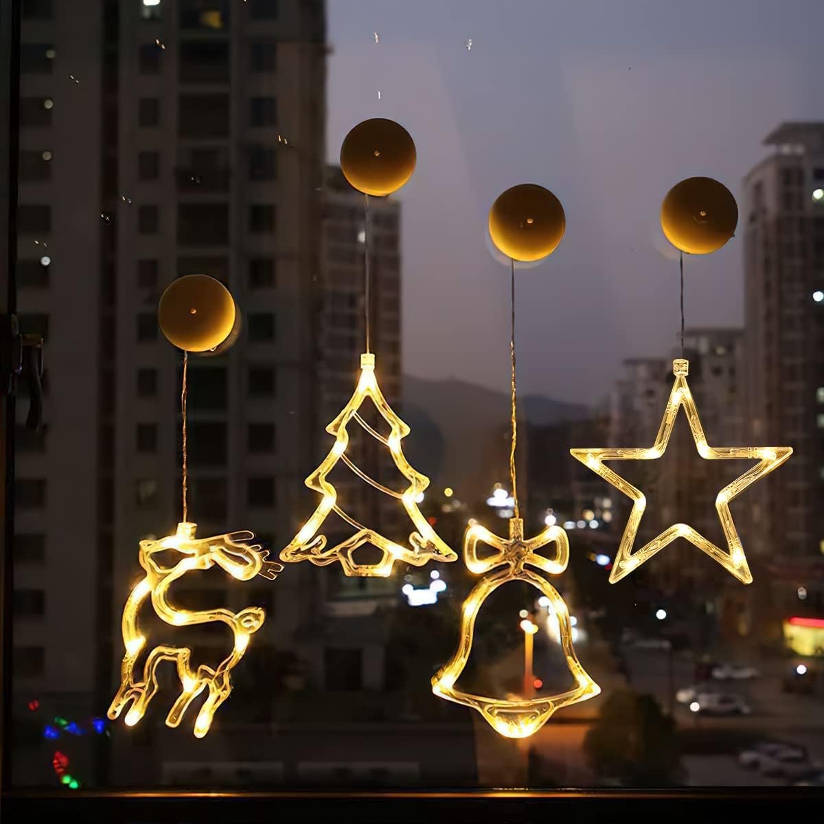 4 x Suction Cup Fairy Lights, Window Decoration, Hanging Window Lighting, LED, Christmas Decorations Indoor/Outdoor - ShopVlot