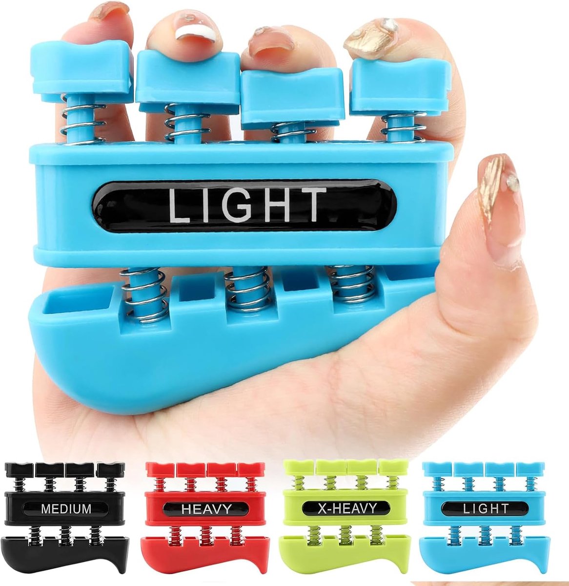 Vingertrainer, 4 stuks, 1,2 kg, 7,6 kg, 5,5 kg, vingertrainer, greepversterking, draagbaar, geschikt voor gitaar - ShopVlot