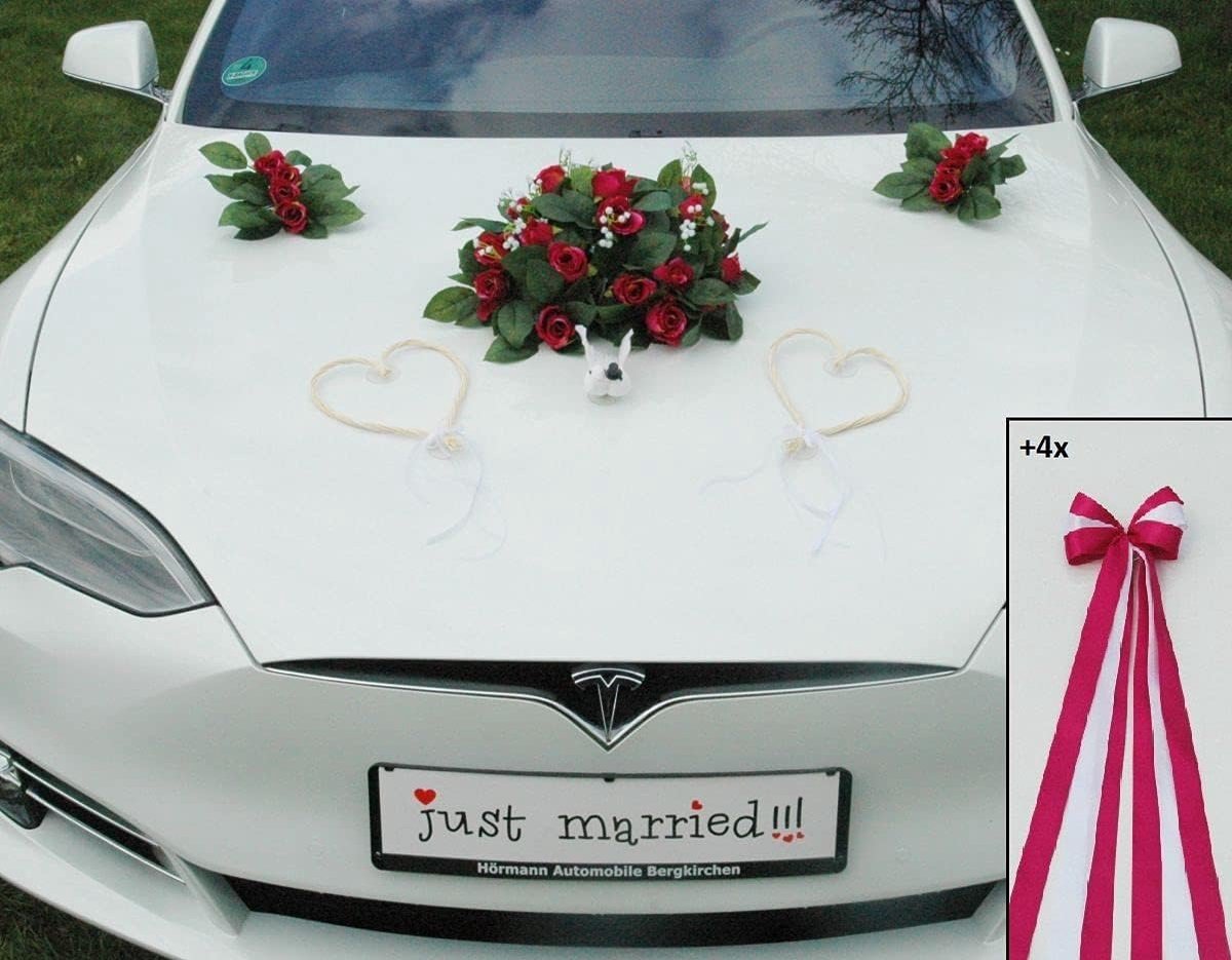 Real rose car decoration bridal couple rose decoration pigeons hearts decoration wedding car wedding decoration (pink - ShopVlot