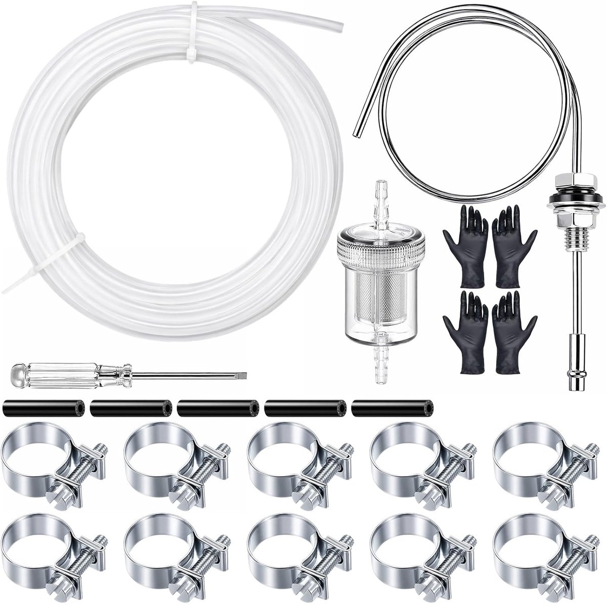 23 Stuks Brandstof Standpijp Kit, 4m Benzineslangkit, Brandstoftank Standpijp Set met 1 Brandstoffilter, 10 Slangklem - ShopVlot