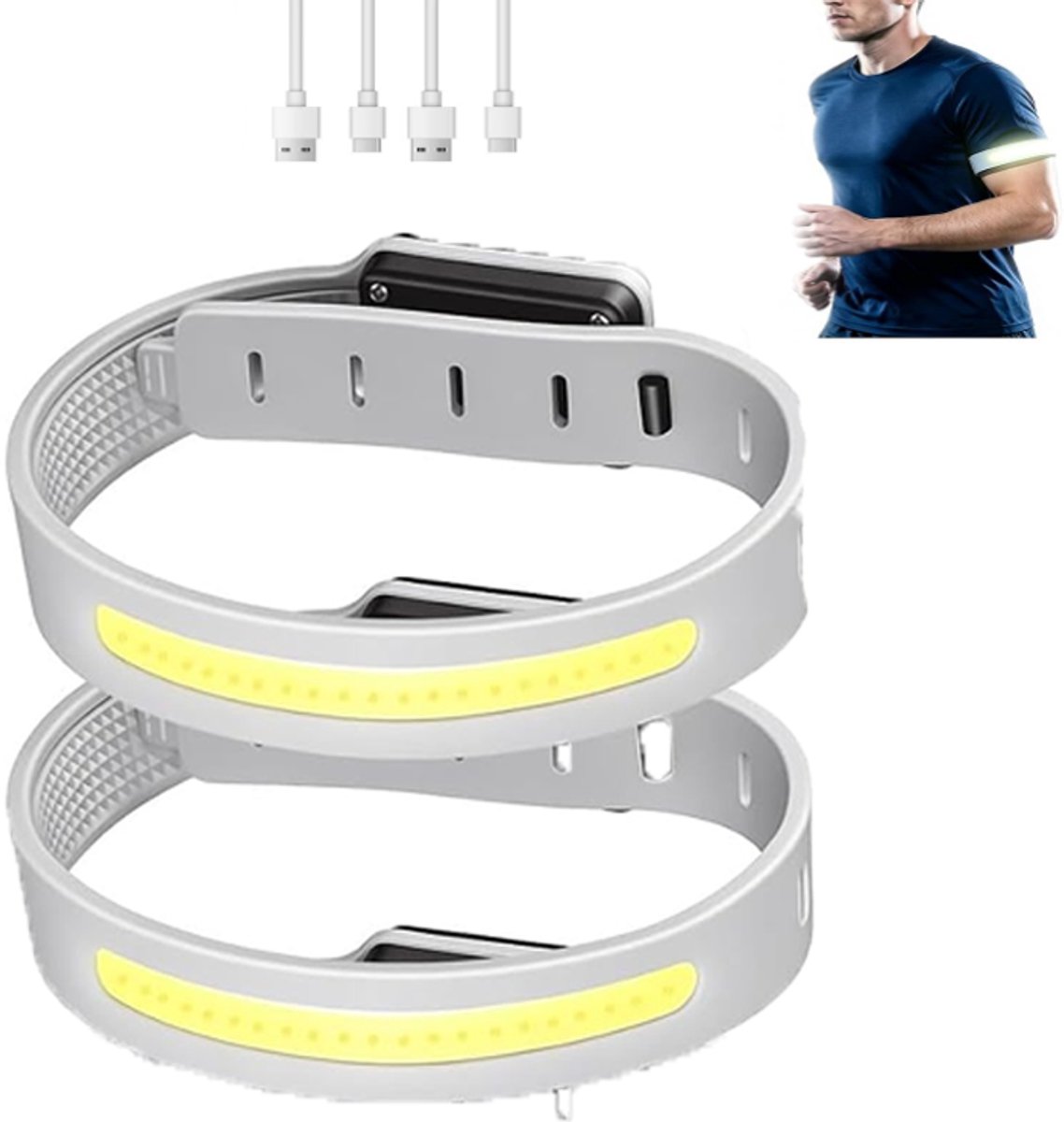 KZQ Oplaadbare LED-armbandset 2-delige - Reflecterend voor hardlopen wandelen fietsen en kamperen - Hoge zichtbaarheid voor veiligheid in het donker - Zwart
