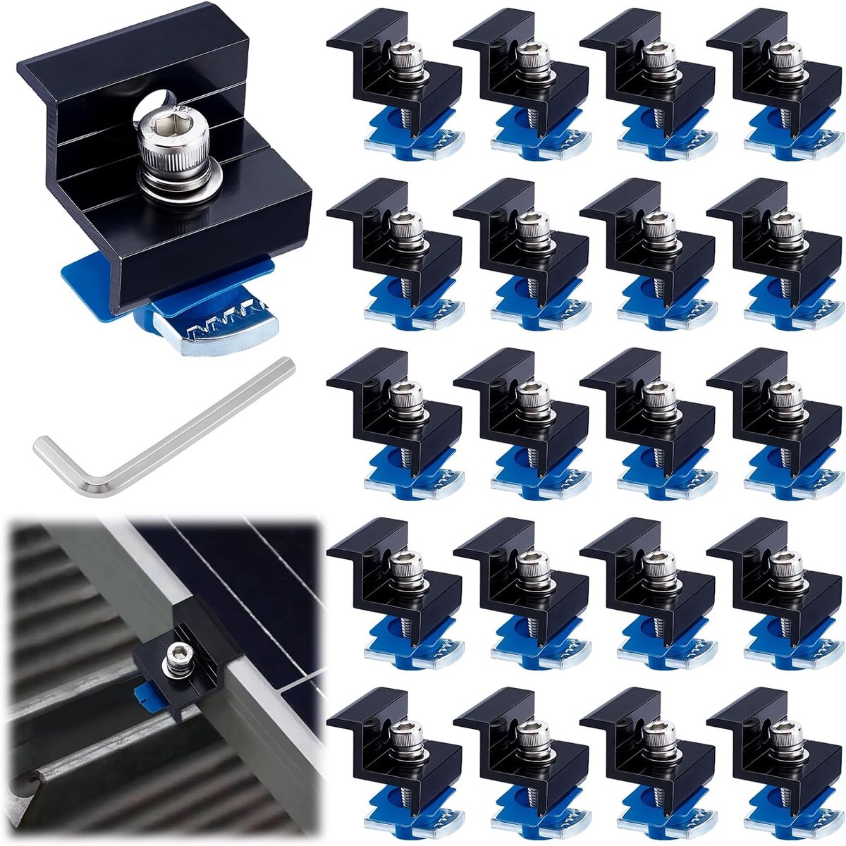 20 stuks zonnepaneelhouders, eindklemmen voor zonnepanelen met verstelbare moeren en bouten, montagebeugels van - ShopVlot