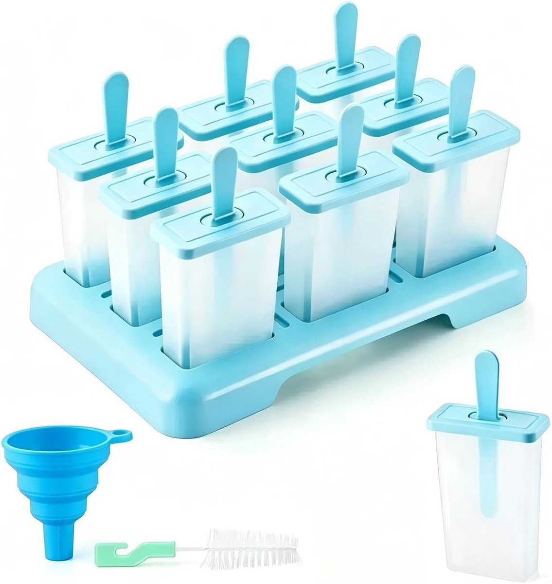 IJsvormen ijslolly, 9 herbruikbare ijsvormen, waterijsvormen, popsicle houder, BPA-vrij, met een reinigingsborstel en - ShopVlot