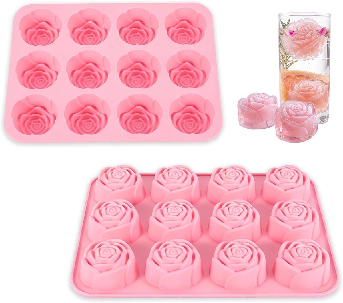 Silicone Ice Cube Mould with Lid Silicone Roses Reusable Ice Cube Tray Silicone Roses and Rose Mould, BPA Free - ShopVlot